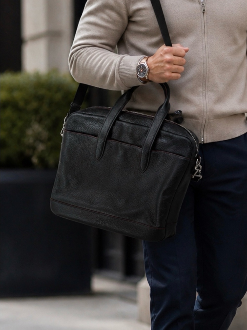 Coach Black Pebbled Leather Briefcase with Top Handles